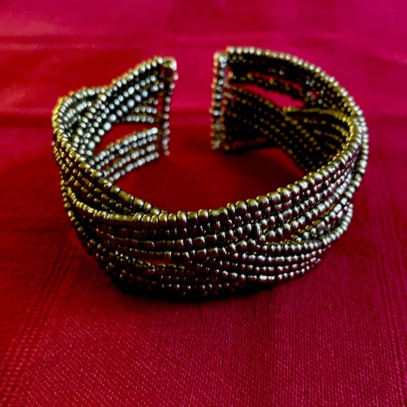 Gray Glass Bead Plaited Cuff Bracelet - Adjustable like new - Picture 1 of 3
